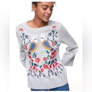 LOFT Embroidered Gray Cotton Wool Sweater Blend